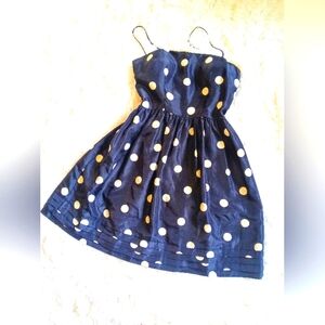 Polka Dot Navy Spaghetti-Strap Wedding Guest Dress